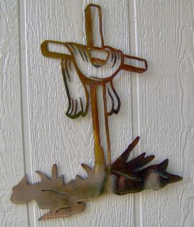 Christian Cross Religious Metal Wall Art With Patina Finish