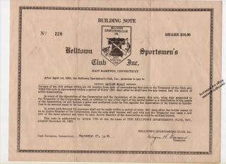 Belltown Sportsmens Club East Hampton Ct 1951 Building Note No 228 $10