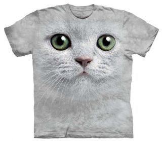 White Kitten Green Eyes Face T Shirt Adult Medium Cute Cat Tee by The