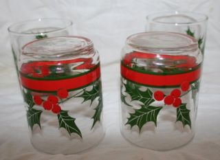 Holly Glasses Glassware Beverage Christmas Tumblers 4