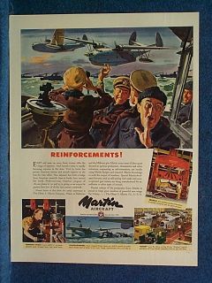 1942 WW II Ad Martin Aircraft Reinforcements Arrive Mariner Flying