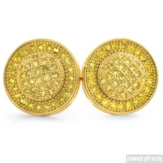  Lemonade Micropave Domed Circle Iced Out CZ Earrings for Men
