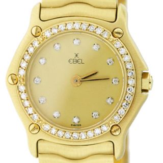 Ebel 18kt Gold Ladies Sport Classic Diamond Dial and Bezel Wave Watch