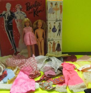 Vintage Lot 2 Skipper Dolls 1962 Case Barbie Ken Clothing See Photos