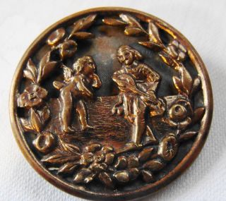  Antique Metal Button Cherub and Minstrial 1 7 16"
