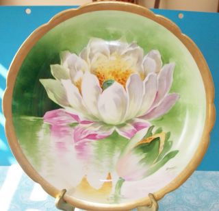   Antique Hand Painted 12 1 4 Water Lilies Plate Charger Signed Duval