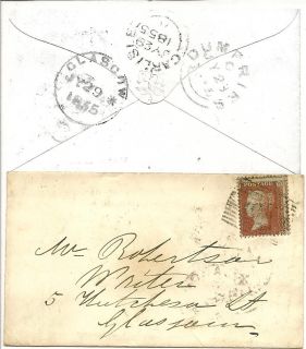 GB 1855 PENNY STARS ON COVER DUMFRIES,CARLISLE TO GLASGOWGREAT