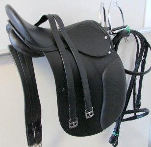 A1 Draft Dressage English Saddle 18 Black Leather Wide Free Bridle