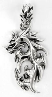 Flame Dragon Tattoo 925 Sterling Silver Mens Pendant Charm for Chain