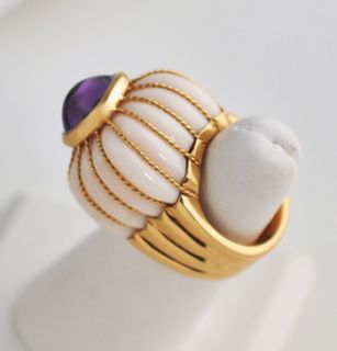 Estate Tony Duquette Amethyst White Coral 18K Gold Ring