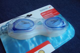 New Speedo Adult Hydrodurance swim goggles Pale Blue Clear NIP