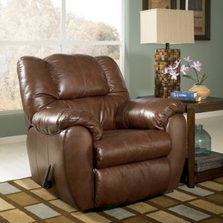ASHLEY SONOMA SADDLE BROWN LEATHER ROCKER RECLINER CHAIR 