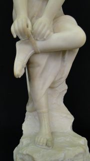 Signed M Duval Antique Marble Sculpture of Beautiful Woman Putting on