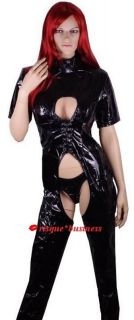 Black PVC Cut Out Catsuit Thong Catwoman Fancy Dress Halloween Costume