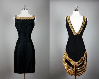 Vintage 50s 60s EDWARD ABBOTT Hourglass Beaded Cocktail Party Dress M
