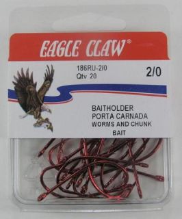 Eagle Claw Baitholder Red Hooks 186RU 2 0 Qty 20 Pack