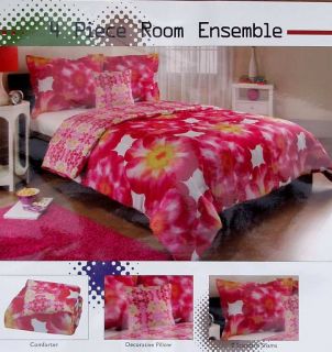Graphic Tie Dye Floral Multi Color Queen Comforter Shams 4pc Bedding