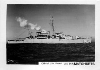 Snapshot measuring 4 1/2 x 2 1/2 of US NAVY MILITARY USS EARLE B. HALL