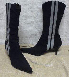 Donald J Pliner Black Grey Gray White Boots, Stripe, Made in Italy