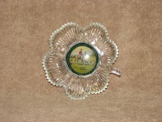 Vintage Glass Candy Dish Bowl / Ash Tray Fox Hunting 6 Across 4 Leaf