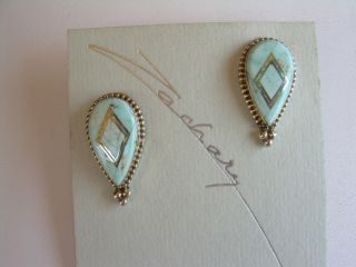 NEW NATIVE AMERICAN DRY CREEK TURQUOISE AND OPAL EARRINGS BY GERTRUDE