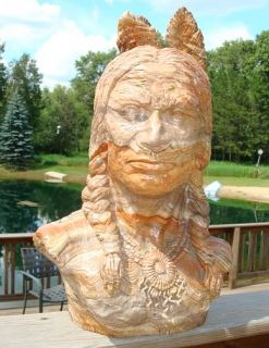 LARGE NATIVE CHIEF MAN CLAY SCULPTURE STATUE BUST