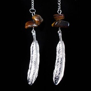 Brown Stone Fashion Small Bohemian Feather Long Dangle Earring