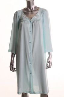 Miss Elaine New Blue Embroidered Long Sleeves Button Front Short Robe
