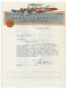  Waverly Oil Works Pittsburgh LETTERHEAD and BLOTTER to East Hampton CT