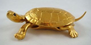  1970s Edward Marshall Boehm Gem Gold 400 Collection Turtle W Sapphire