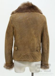 Massimo Dutti Brown Leather Sheep Skin Lined Bomber Jacket Size Medium