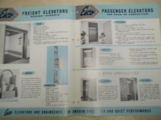 Vtg Esco Elevators Inc Brochure Passenger Freight Catalog