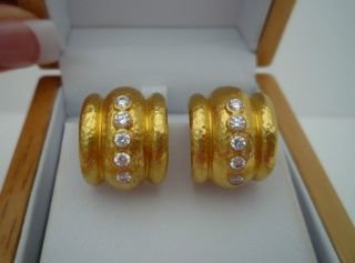 Elizabeth Locke 18K 19K Hammered Yellow Gold Diamond Amalfi Earrings