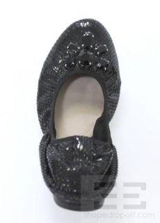 Ellen Tracy Black Snake Print Jeweled Toe Carla Ballet Flats Size 7