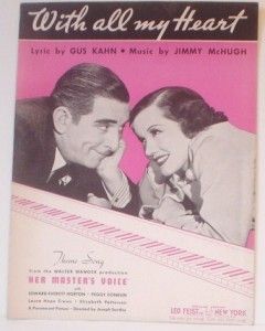 1936 Edward Everett Horton in Her Masters Voice Sheet Music with All