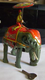  JUMBO LITHO Wind Up Tin Elephant W MAN UMBRELLA W Key US Zone Germany