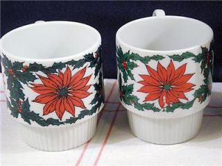 Vintage Christmas Poinsettia Egg Nog Coffee Mugs Japan