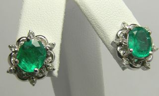 12tcw Excellent Quality Colombian Emerald & Diamond Earrings