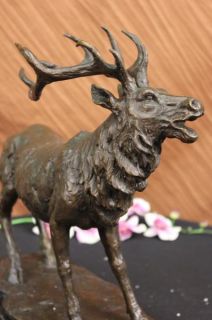 Bronze Marble Statue Elk Deer Stag Hunter Wildlife Animal Art