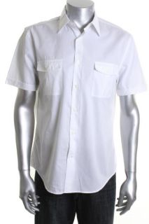 Perry Ellis New White Chambray Short Sleeves Two Pocket Button Down