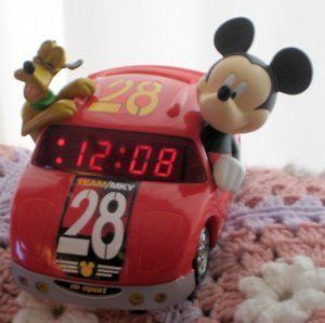 Mickey Mouse Race Car LED Alarm Clock Collectible