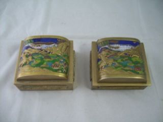 Two Vintage Brass Enamel Cloisonne Trinket Boxes Neat