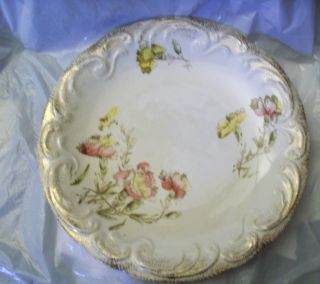 Vintage w M Co Semi Porcelain Carnation Plate Gold Trim 10 Inch