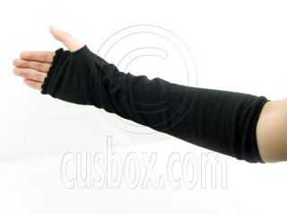 Pair Black Women Wool Long Fingerless Mittens Gloves