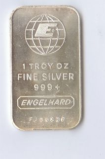 Engelhard One Troy Ounce Silver, vertical orientation, Commercial Bar