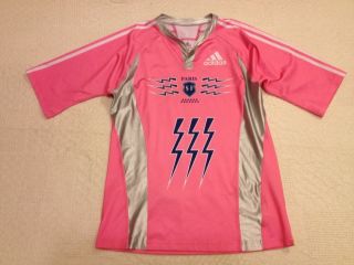 Adidas Stade Francais Rugby Union Jersey Shirt France Pink And Silver