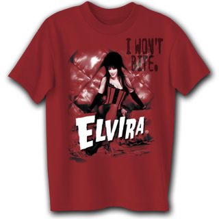 Elvira I WonT Bite Corset Figure Maroon T Shirt New XL