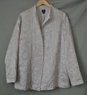 EILEEN FISHER PALE GRAY EMBROIDERED SILK JACKET sz. 2X Plus Womens