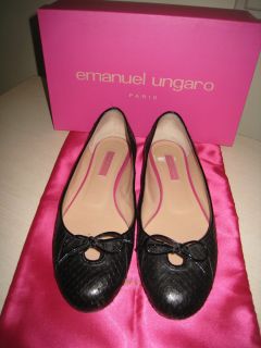 Emanuel Ungaro authentic designer black python snake skin flat shoes