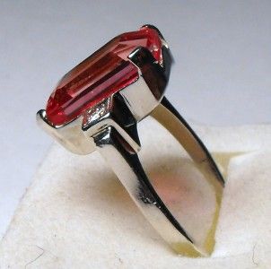  65cts emerald cut padparadscha sapphire diamond solid 14kt gold ring